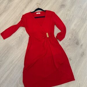 Calvin Klein Red wrap dress with gold accents